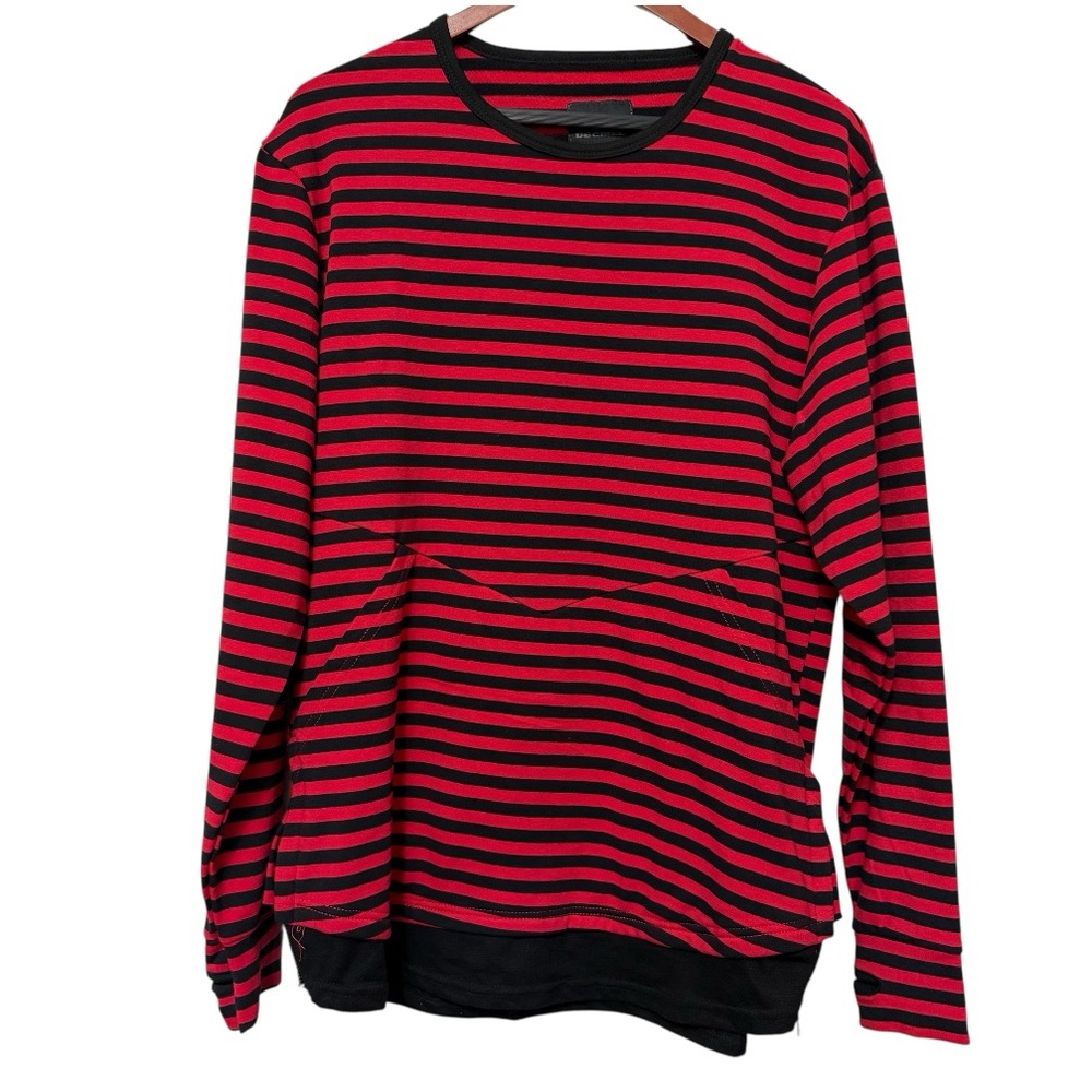 Decibel Sweatshirt Women’s Size Medium Red & Black Striped Loungewear Crew Neck